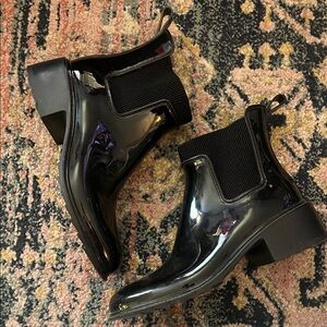 A New Day Glossy Black Ankle Rain Booties